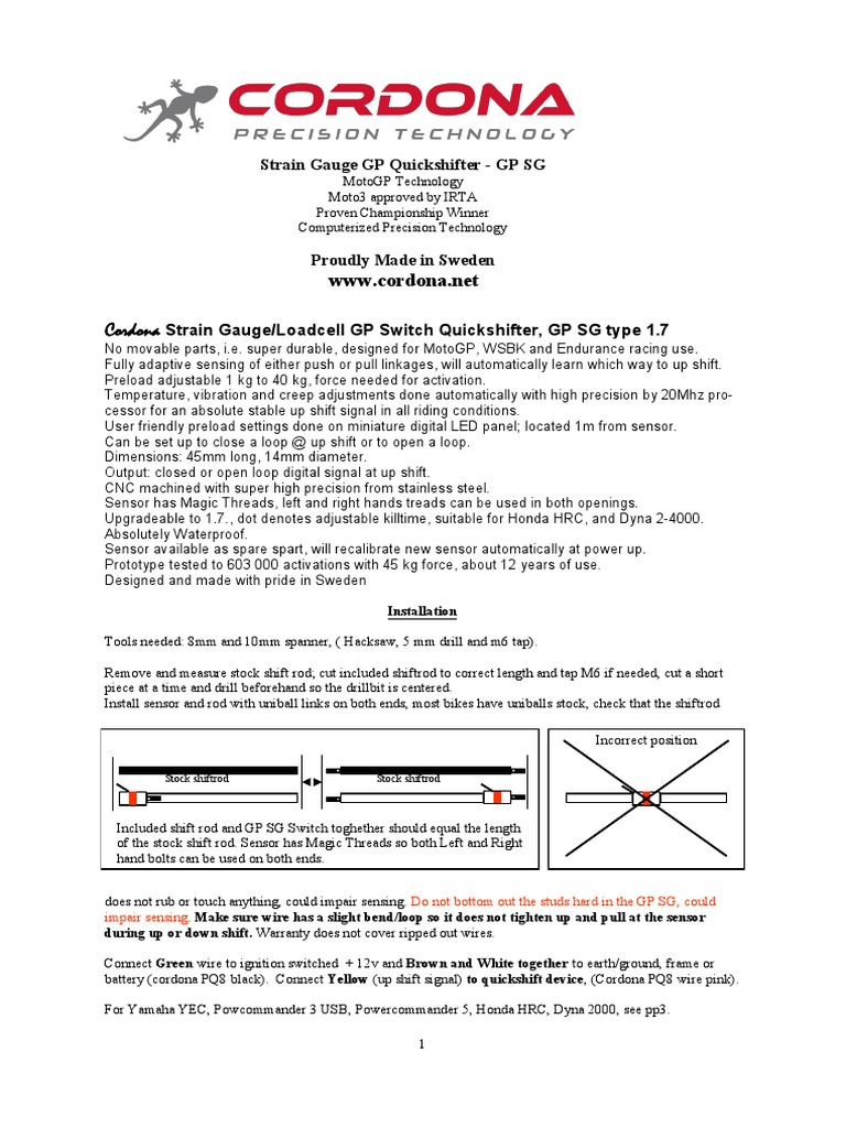 Cordona Strain Gauge GP Quickshifter GP SG PDF