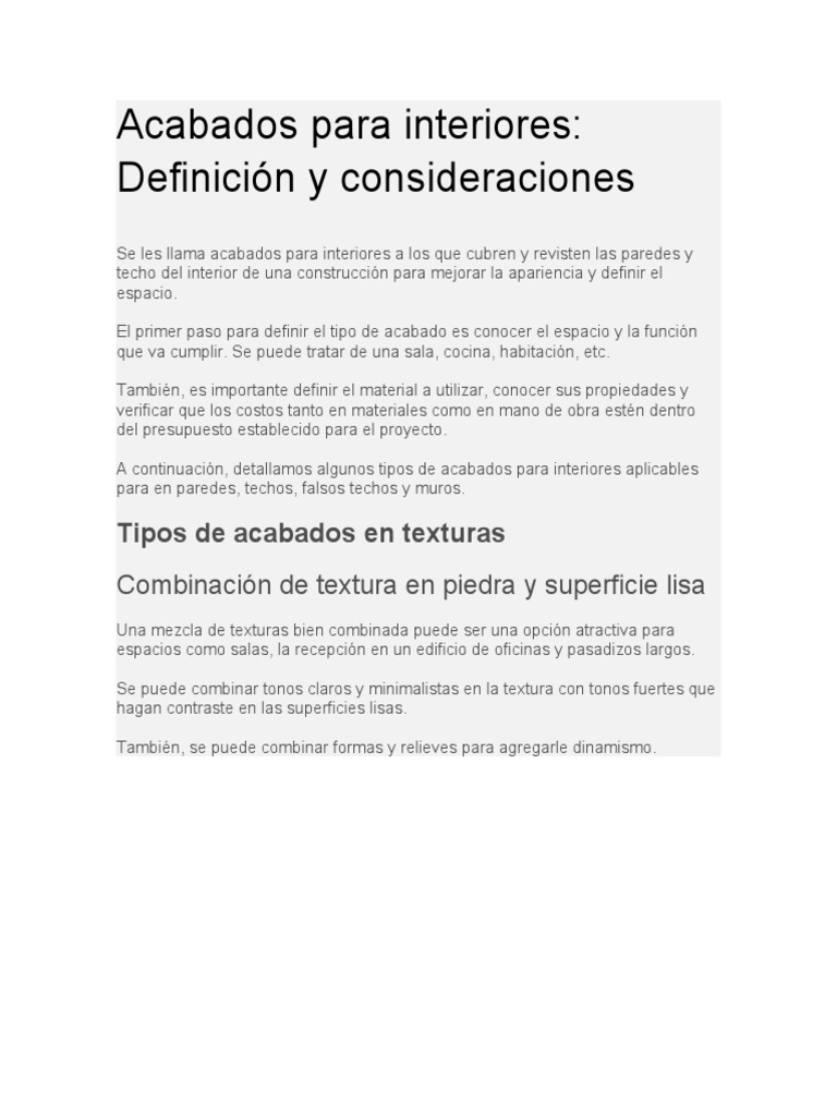 Acabados para Interiores: Guía Esencial | PDF | Diseño | Pinturas