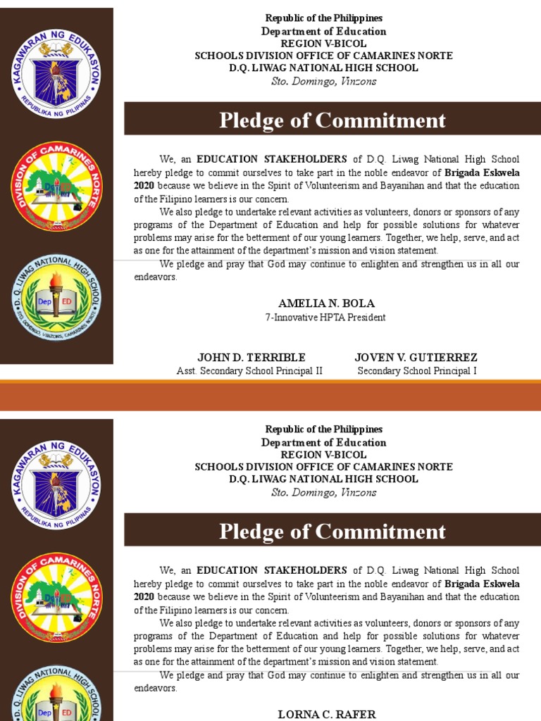Pledge of Commitment Pta - 2020 | PDF | Philippines | Public Sphere