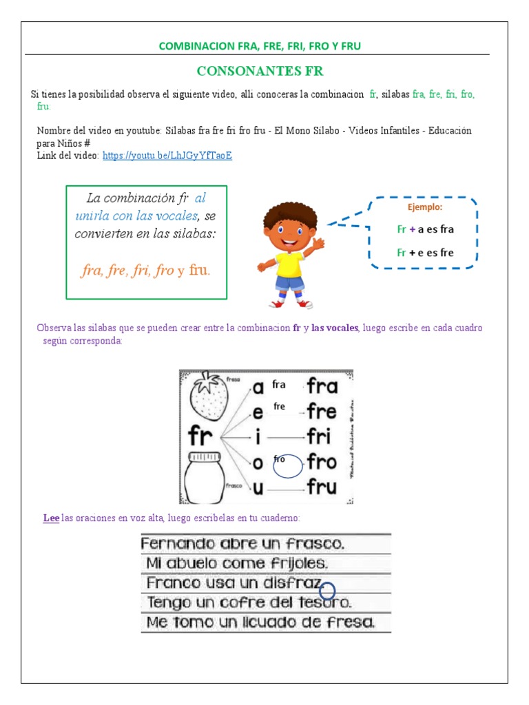 Combinacion Fra Fre Fri Fro y Fru PDF Fonética Lingüística