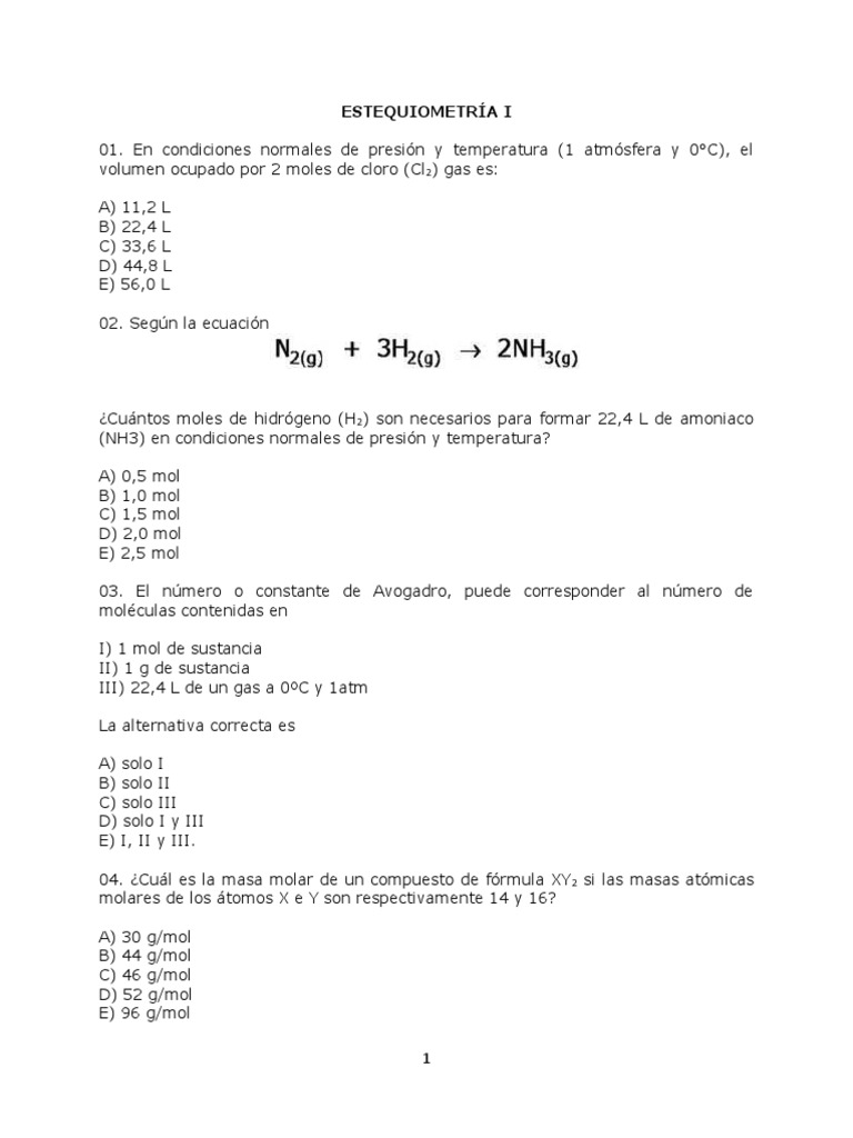 Ejercicios de Estequiometría y Gases | PDF | Mole (Unidad) | Ácido ...