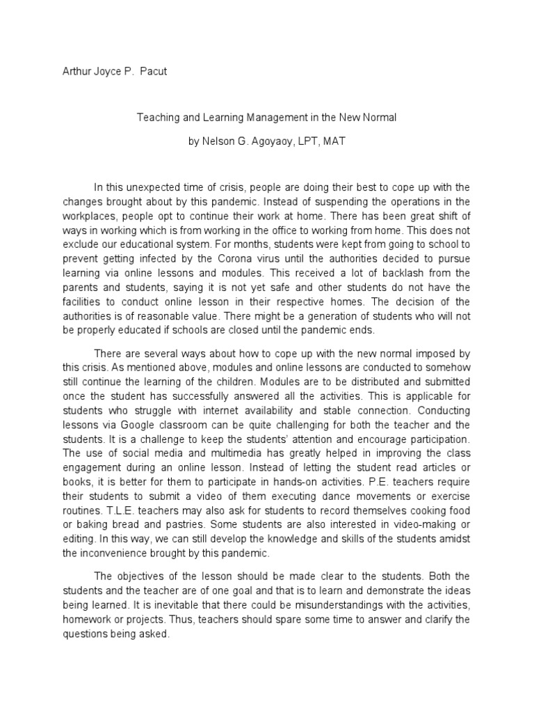 Teaching and Learning Management in The New Normal | PDF | Teachers ...