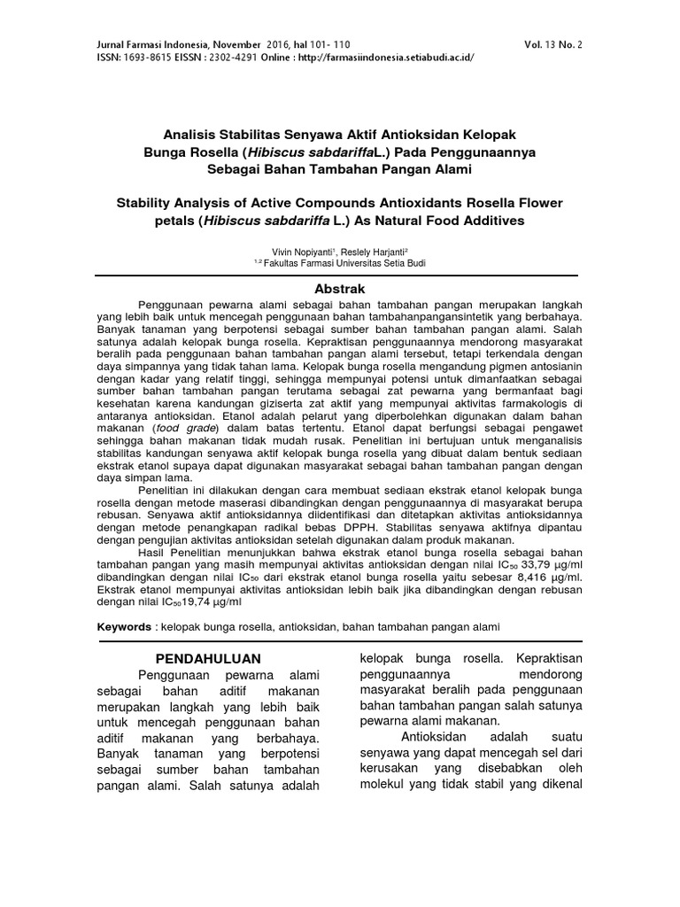 Analisis Stabilitas Senyawa Aktif Antioksidan Kelopak Bunga Rosella