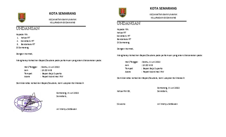 Contoh Undangan RW | PDF