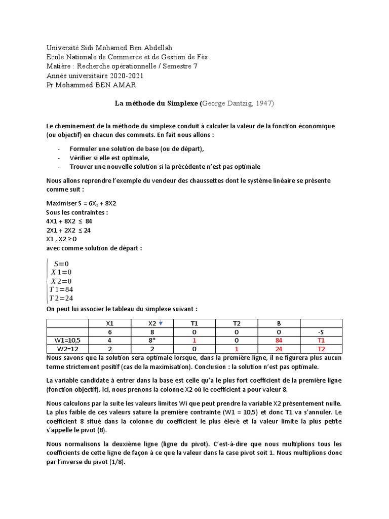 Méthode du Simplexe en Recherche Opérationnelle | PDF | Mathématiques ...