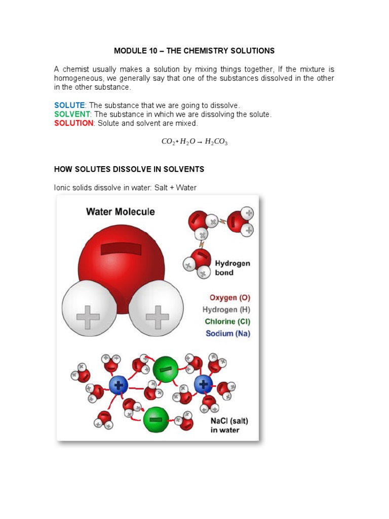 Module 10 - Chemistry Solutions | PDF | Solubility | Solvation