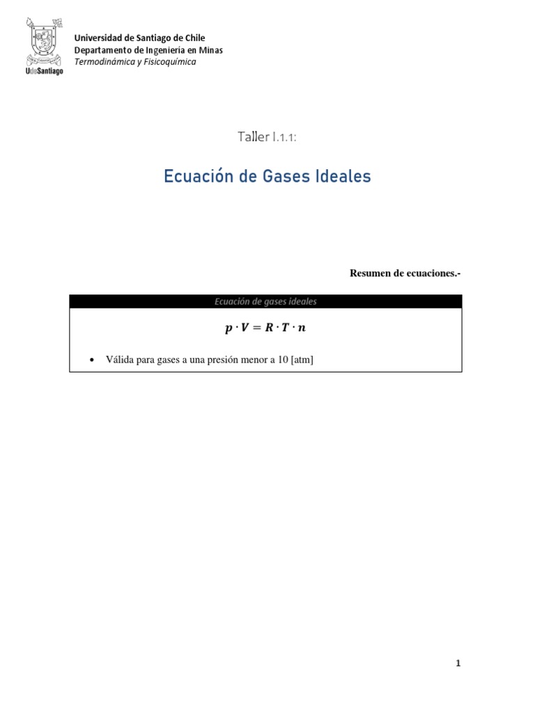 Taller de Ecuaciones de Gases Ideales | PDF | Gases | Mole (Unidad)