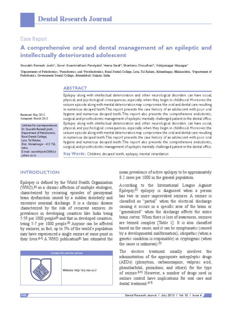 A Comprehensive Oral and Dental Management of an Epileptic And PDF