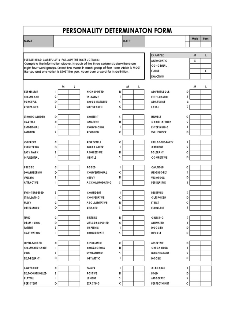 Personality Determination Form Guide | PDF | Psychology
