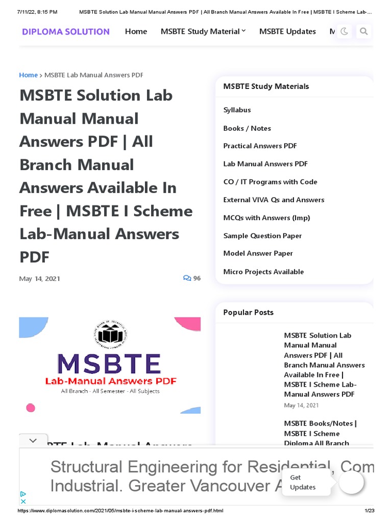 MSBTE Solution Lab Manual Manual Answers PDF - All Branch Manual ...