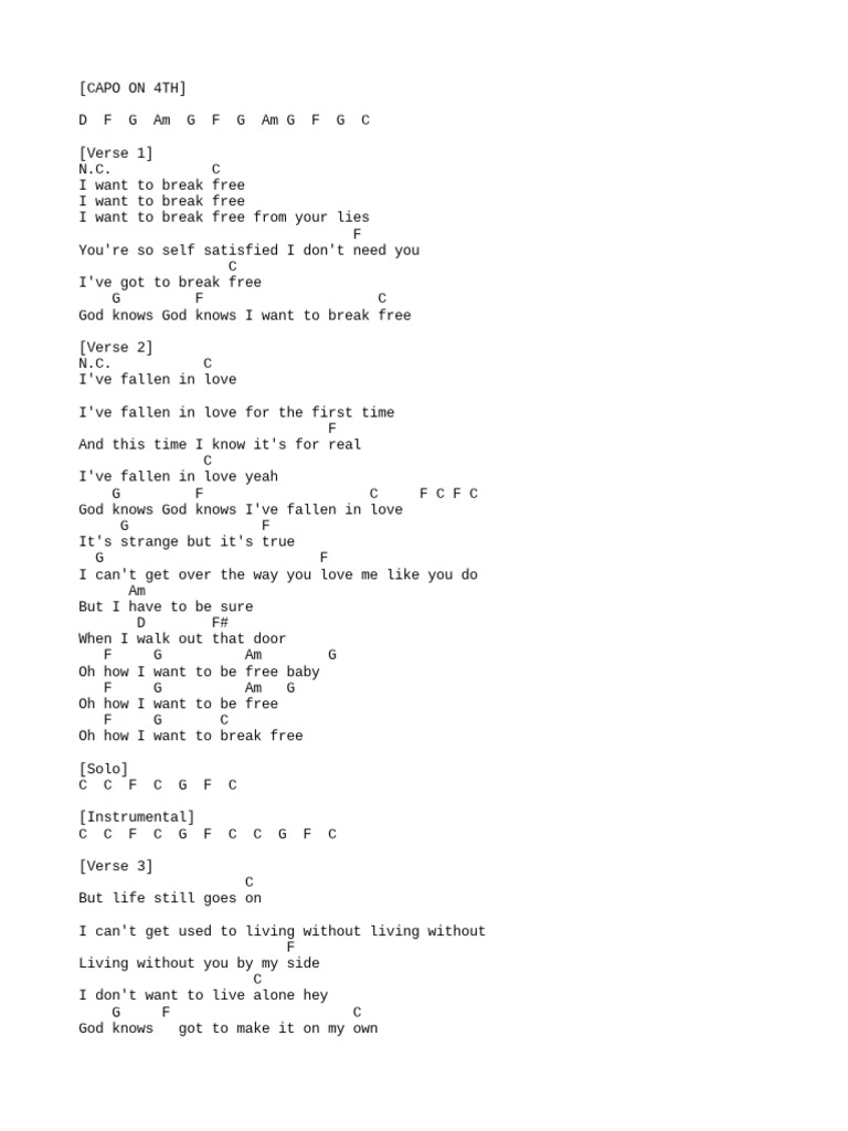 Break Free chord PDF