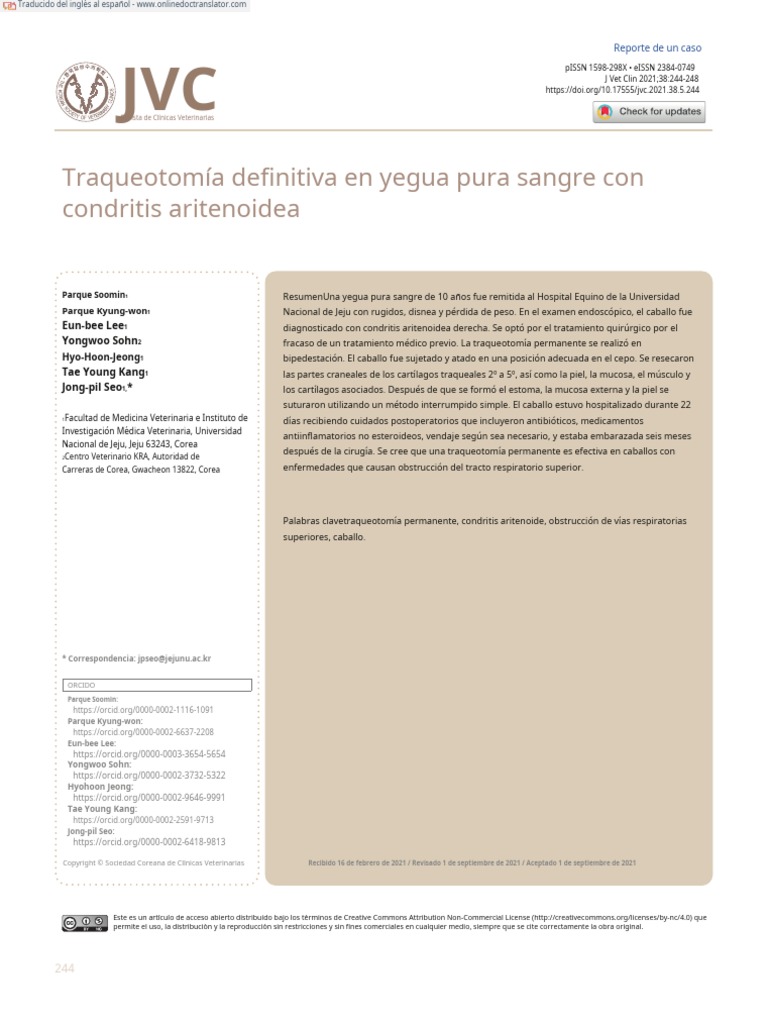 Permanent Tracheostomy in A Thoroughbred Mare With Arytenoid Chondritis