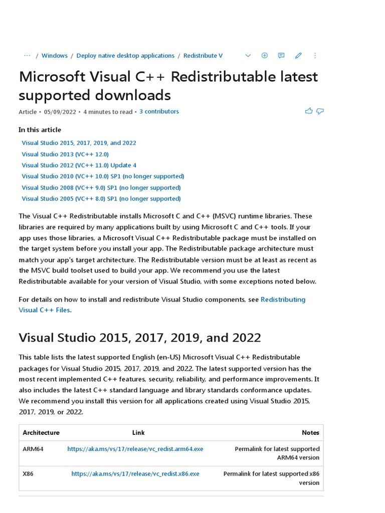 Latest Supported Visual C++ Redistributable Downloads - Microsoft Docs ...