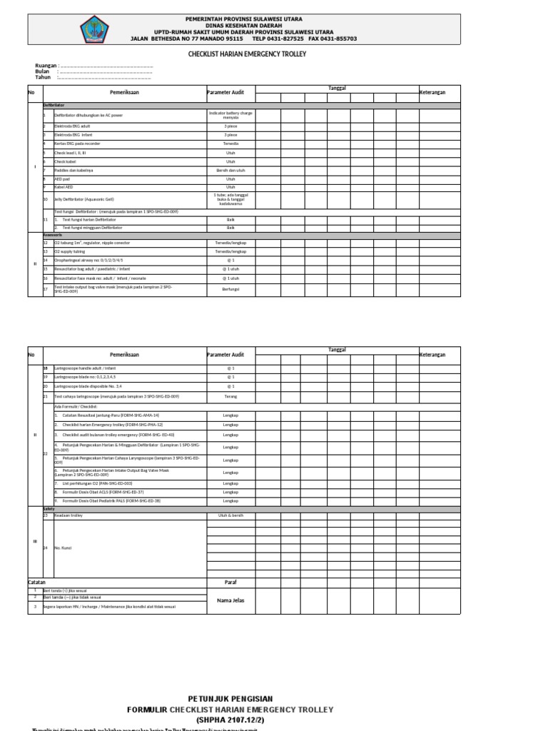 Checklist Harian Trolley Emergency | PDF