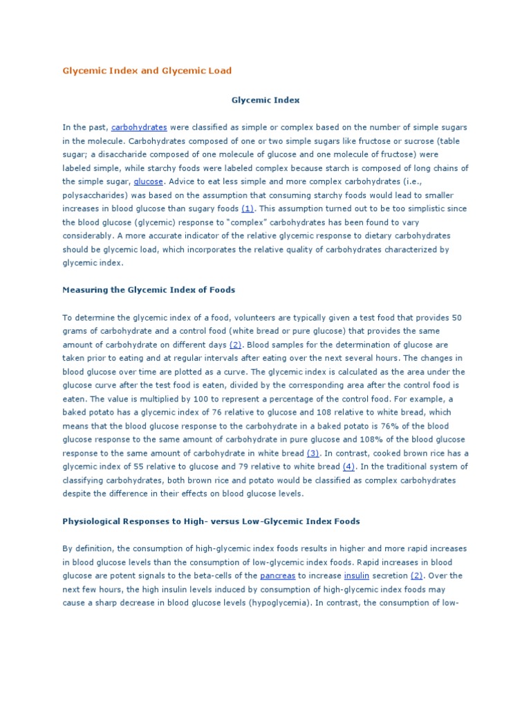 Glycemic Index and Glycemic Load | PDF | Glycemic Index | Glycemic