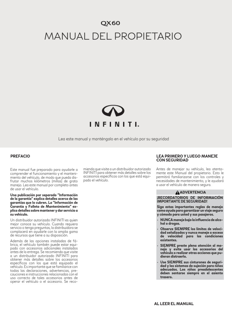 Manual Infiniti QX60 PDF Airbag Cinturón de seguridad