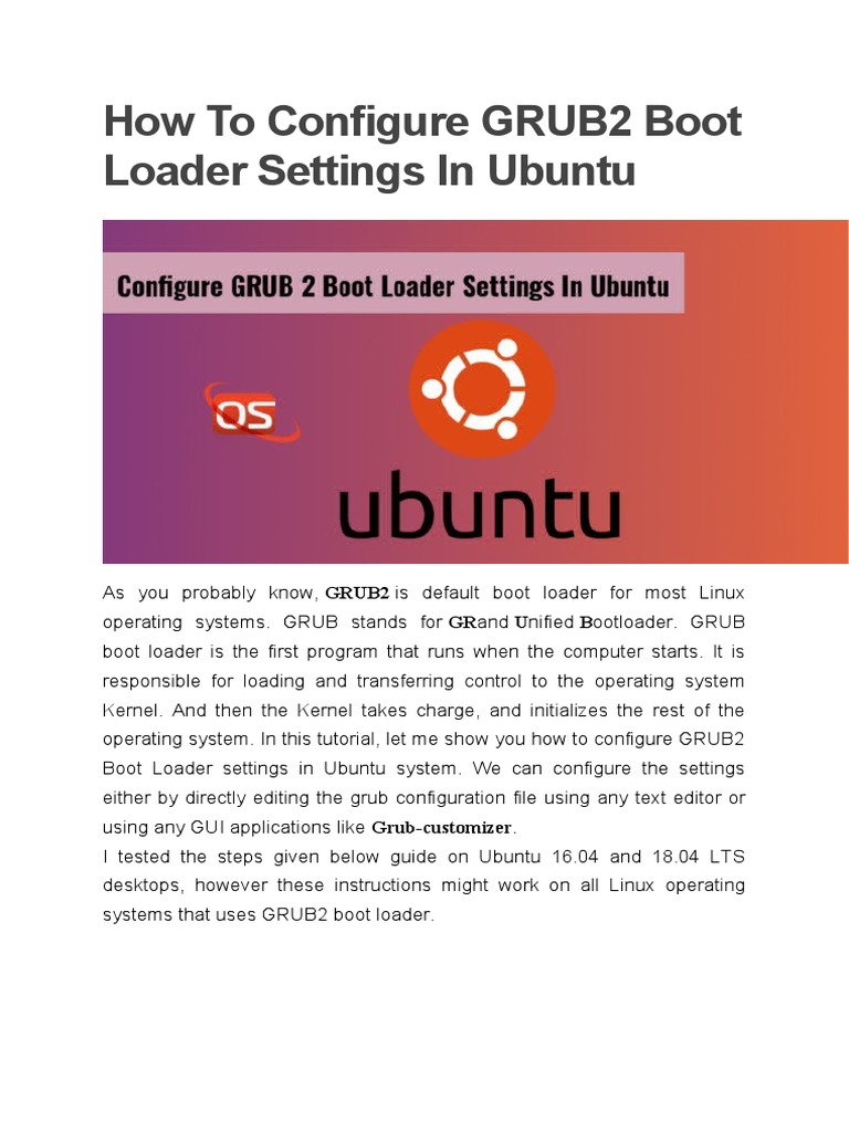 Configure GRUB2 Boot Loader in Ubuntu | PDF | System Software | Unix