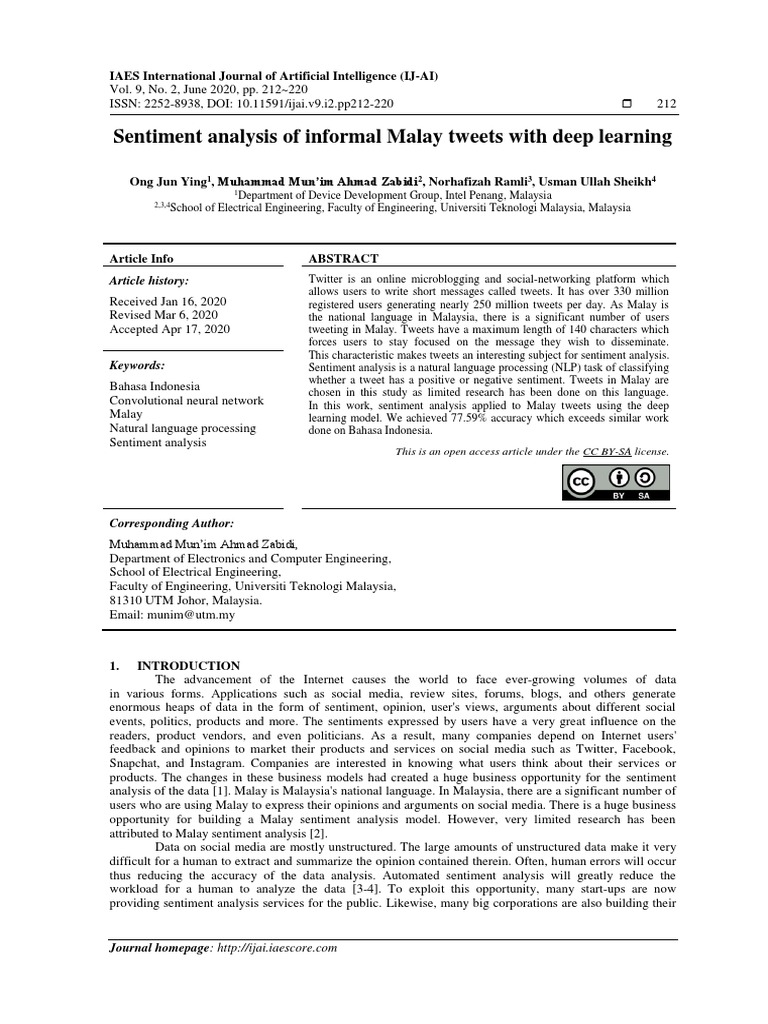 Sentiment Analysis of Informal Malay Tweets With Deep Learning | PDF ...