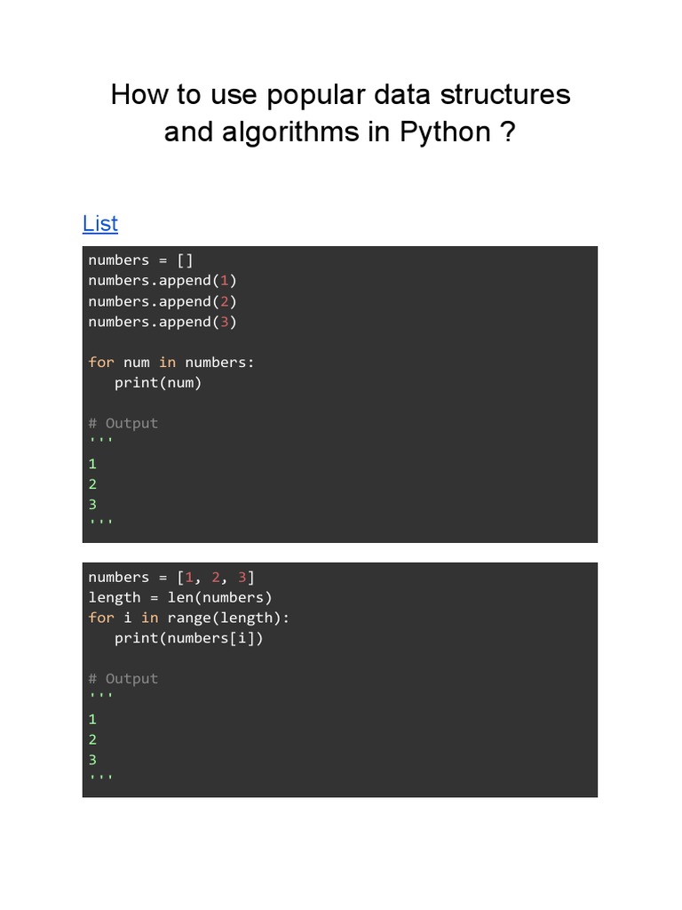 How To Use Popular Data Structures and Algorithms in Python ? | PDF ...