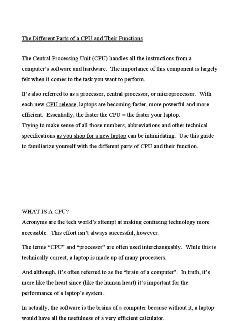 The Different Parts of A CPU and Their Functions PDF Central Processing Unit Multi Core