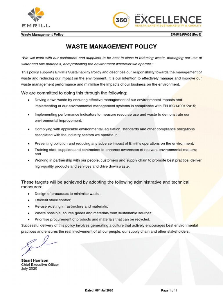 Waste Management Policy | PDF