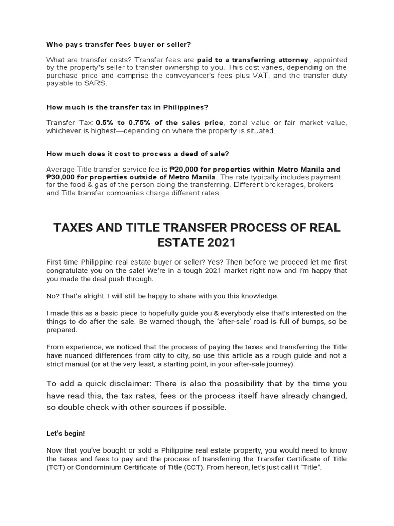 Authoritative Guide On Real Estate Transfer Taxes PDF Payments Taxes