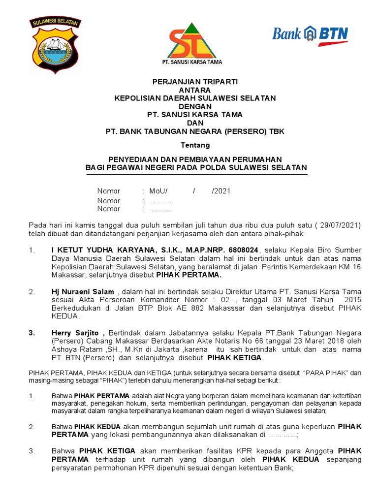 Perjanjian Tripartit Pembangunan Rumah | PDF | Ilmu Sosial | Hukum