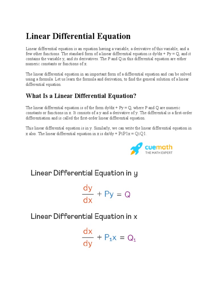 Linear Differential Equation | PDF | Equations | Differential Equations