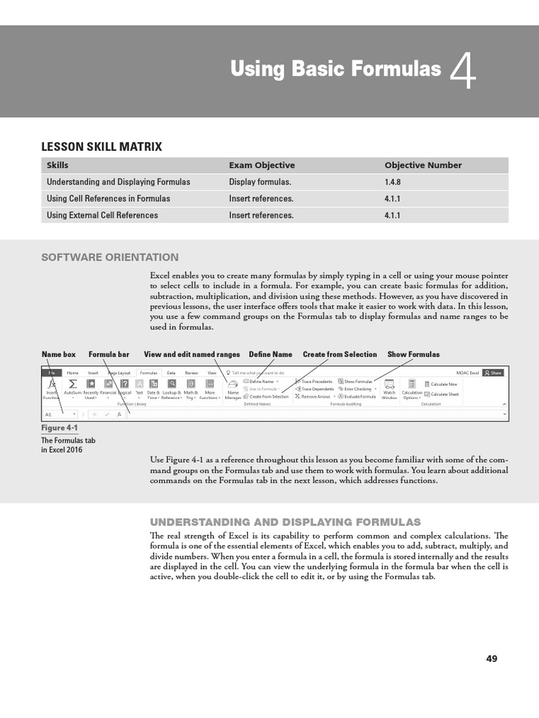 Using Basic Formulas: Lesson Skill Matrix | PDF | Formula | Microsoft Excel