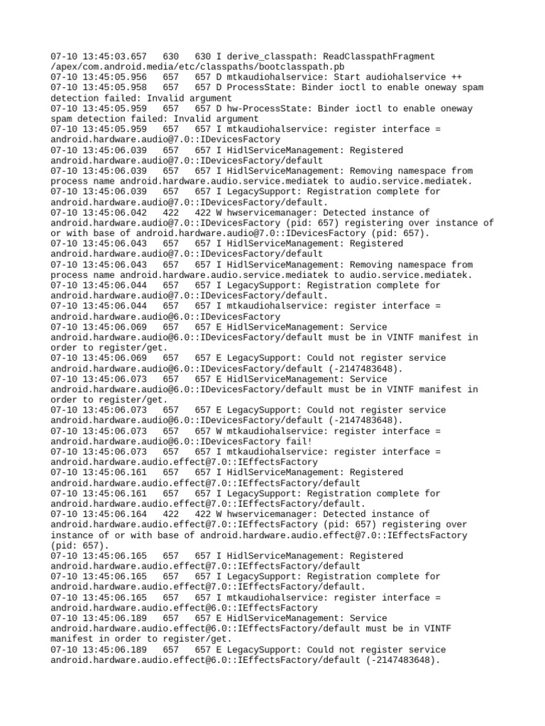 Mediatek Audio HAL Service Logs | PDF | Software Development | Computing