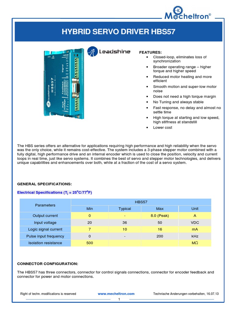 HBS57 Hybrid Servo Driver Overview | PDF | Electric Motor | Electricity