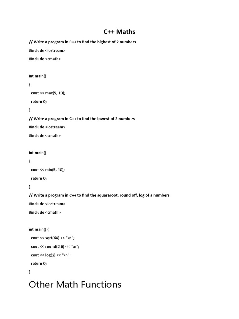 C++ CMath Functions Overview | PDF