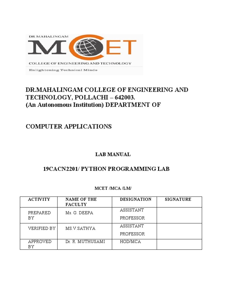 Python Programming Lab Manual | PDF