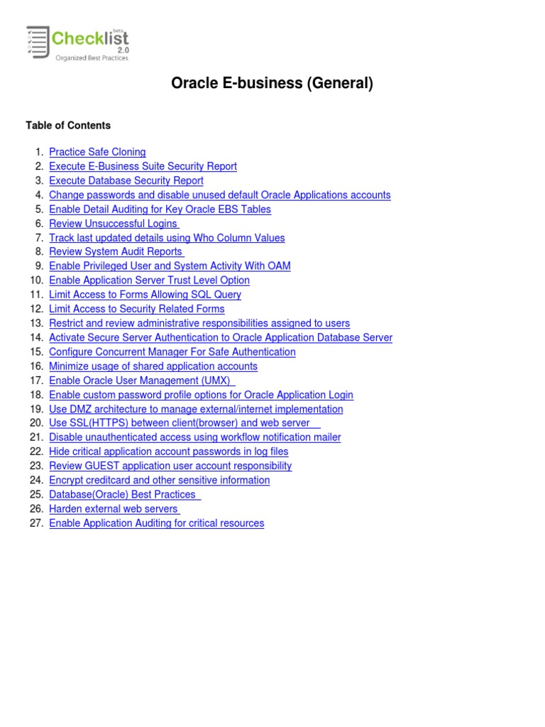 Oracle EBS Security Best Practices | PDF | Oracle Database | Password