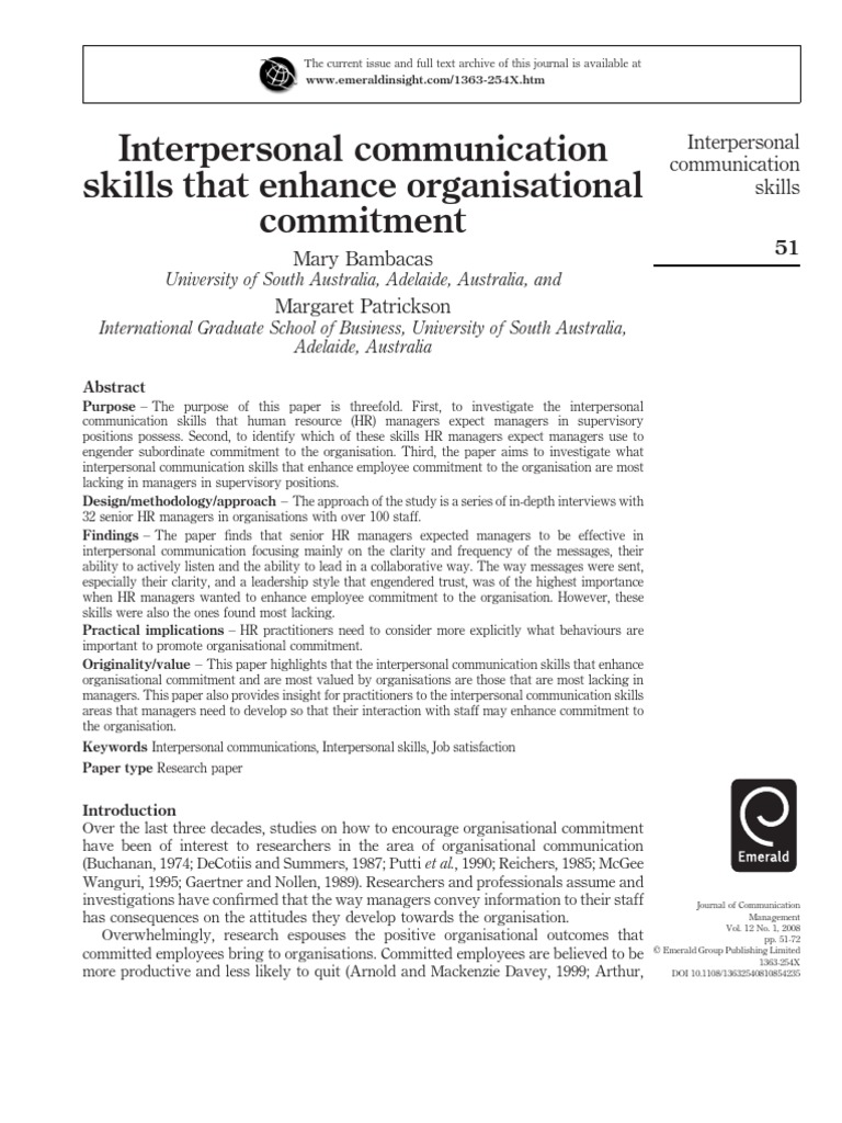 Enhancing Commitment Through Communication Skills | PDF | Interpersonal ...