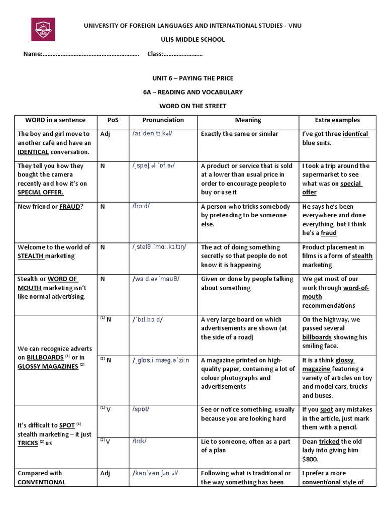 [GRADE 6]-6A-VOCABULARY LIST | PDF | Advertising | Brand