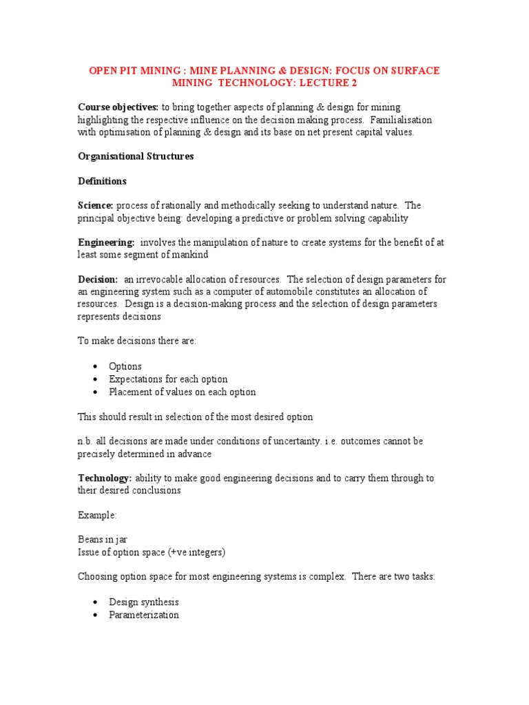 Open Pit Mining Mine Planning Design Focus On Surface Mining