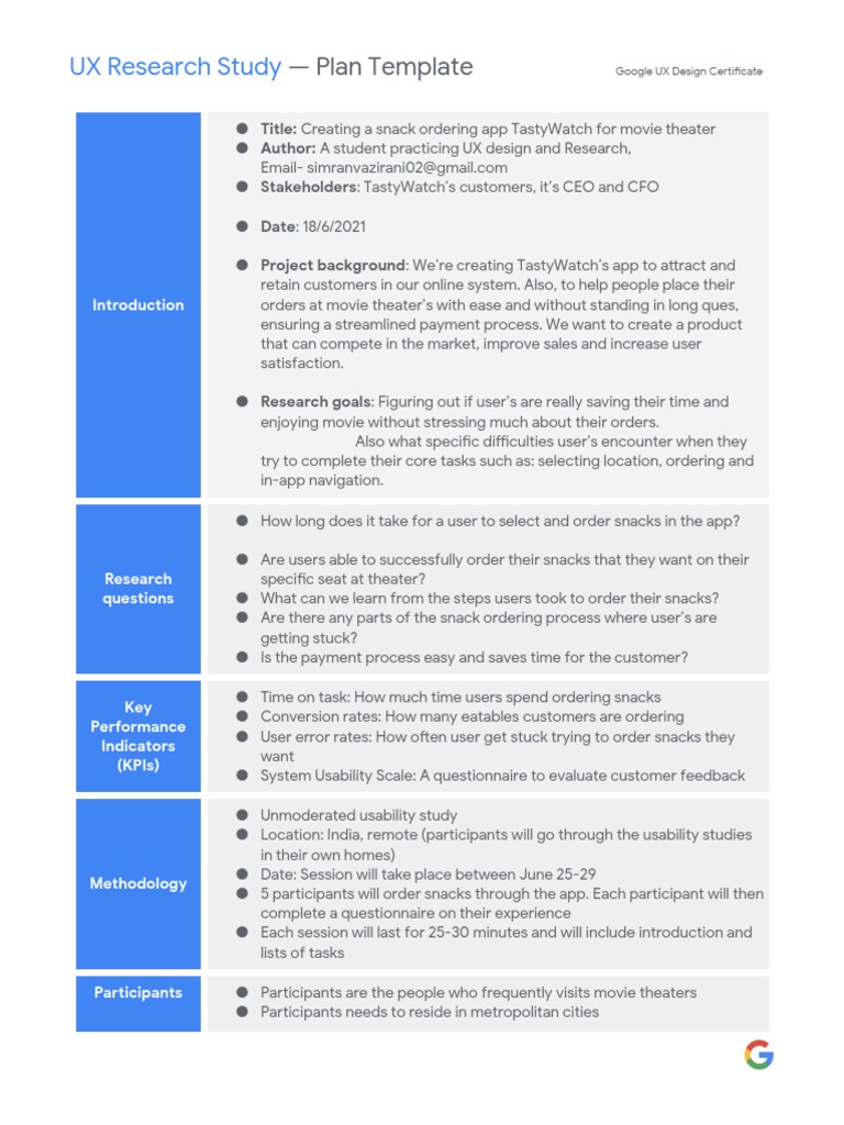 UX Research Plan for TastyWatch App | PDF | Usability | Communication
