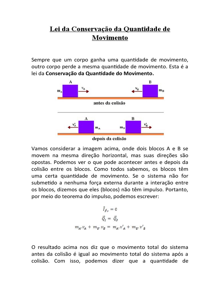 Conservação da Quantidade de Movimento | PDF | Ciências e Matemática ...