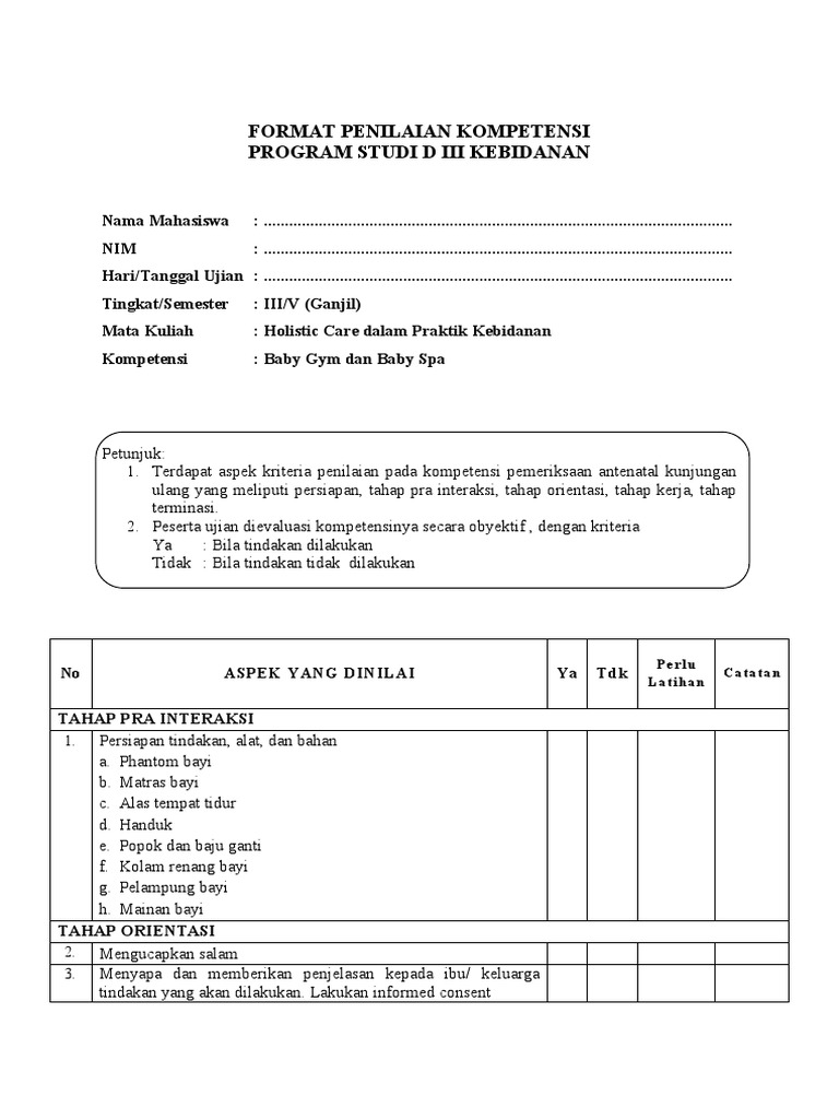 DAFTAR TILIK Baby Gym Babyspa PDF