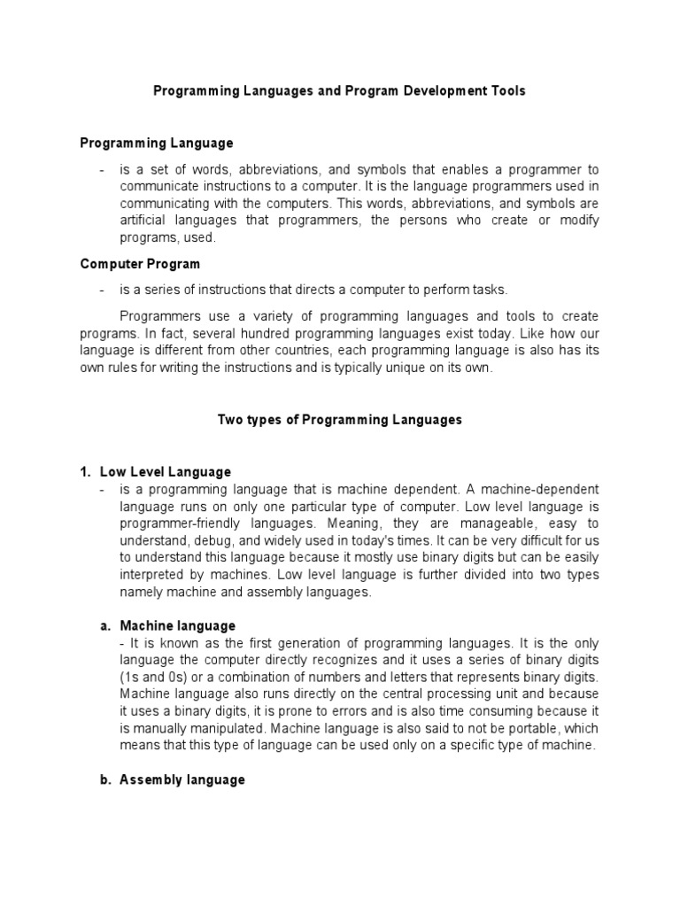 Programming Languages and Program Development Tools | PDF | Computer ...