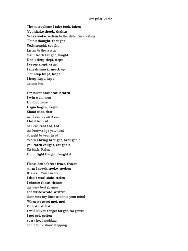 irregular verbs rap PDF