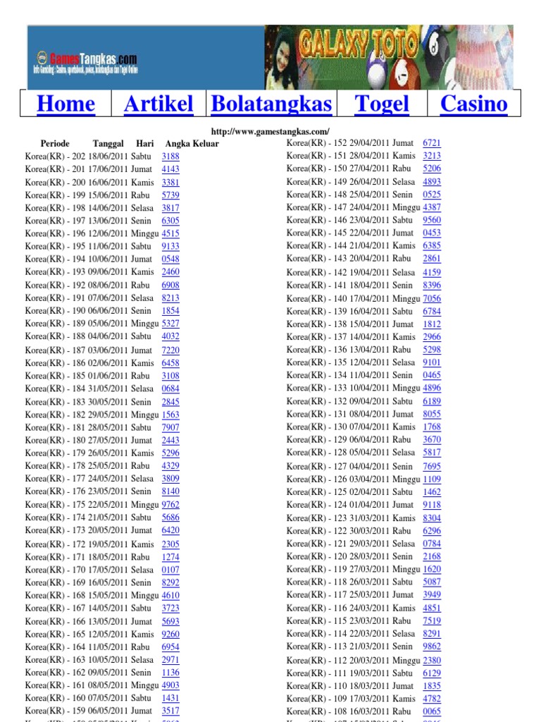 Togel Korea Hari Ini
, Rekap Togel Korea Tanggal 29 Nopember 2010 18 Juni 2011