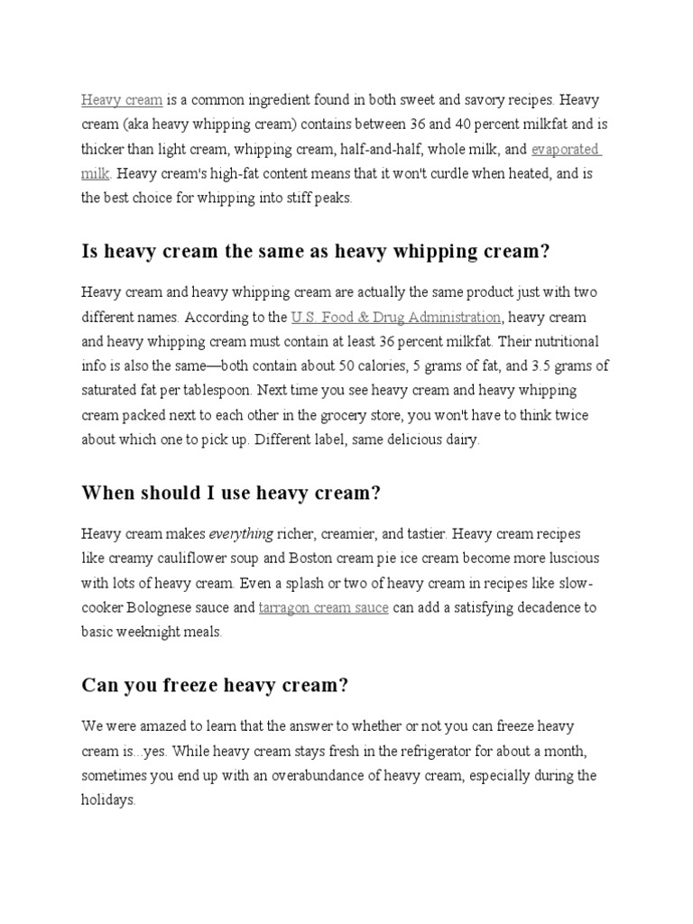 Is Heavy Cream The Same As Heavy Whipping Cream? PDF Cream Milk