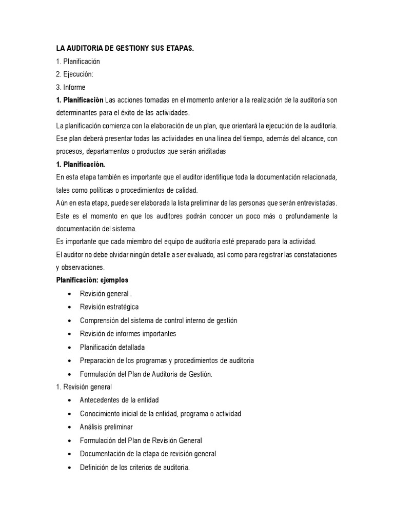 Etapas de la Auditoría de Gestión | PDF | Auditoría | Planificación