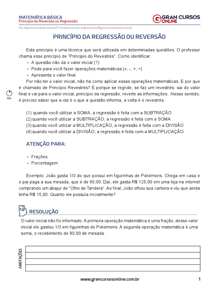 Princípio Da Regressão Ou Reversão | PDF | Notação matemática | Aritmética
