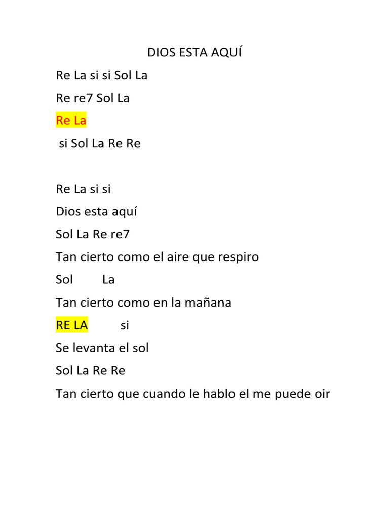 Notas y Letra Dios Esta Aqui