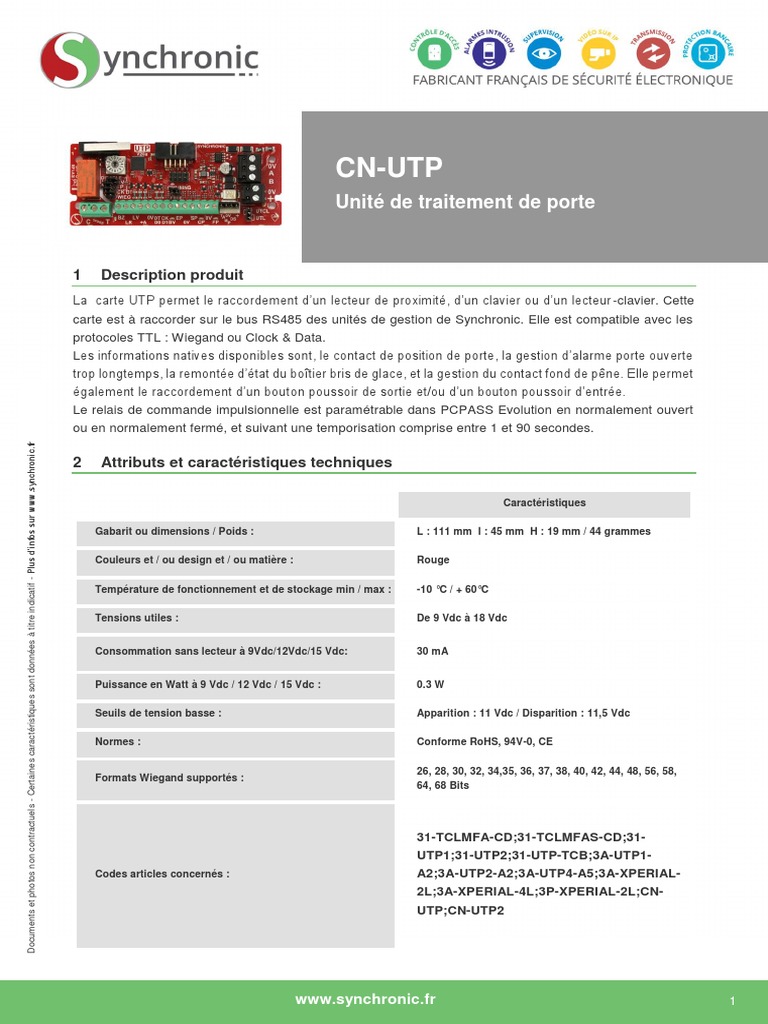 Carte UTP pour contrôle d'accès Synchronic | PDF | Électronique ...