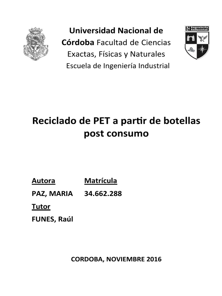 Reciclaje de Botellas PET en Córdoba | PDF | Residuos | El plastico