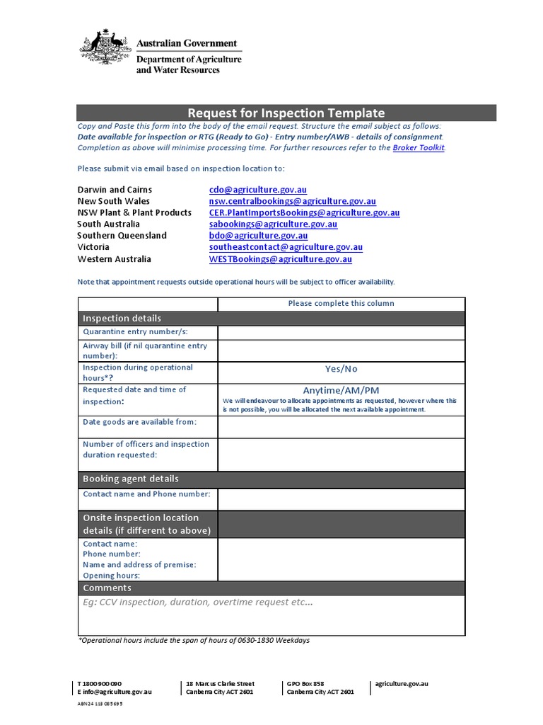 Request for Inspection Template | PDF | Privacy | Civil Rights And ...